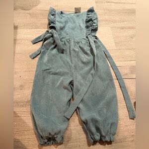 Emma Jean Toddler Corduroy Ruffled Jumpsuit in Blue